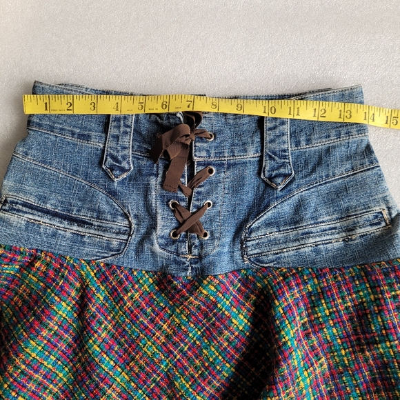 Y2K Mall Goth Punk Grunge Denim And Plaid Tweed Corset Waist Miniskirt Medium - Picture 11 of 12